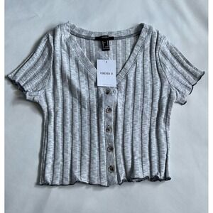 Forever 21 Woman's Heather Gray Ribbed Button Front Crop‎ Top Sz Medium